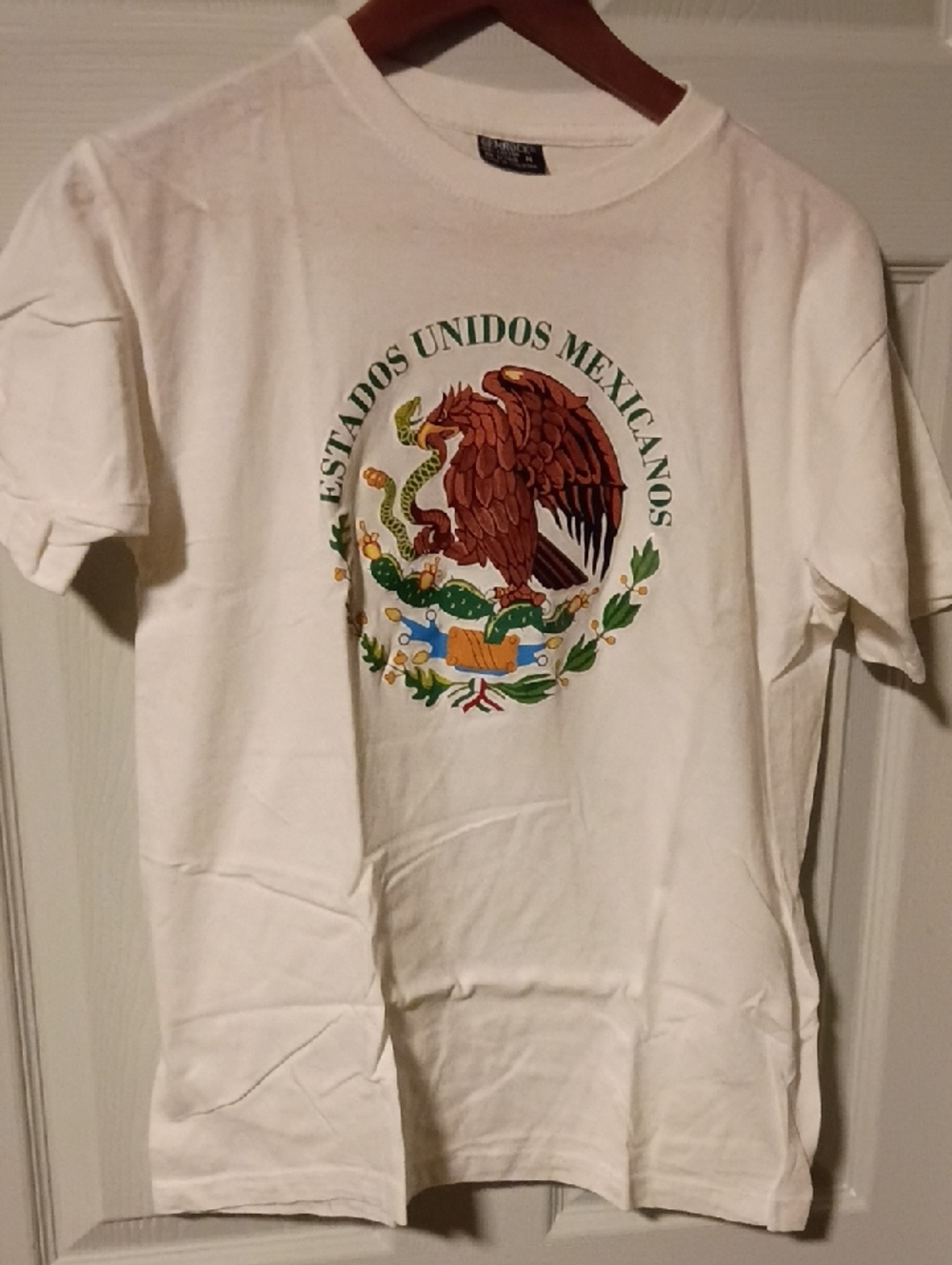 Gildan White Tee with Multicolor Mexican Coat of Arms